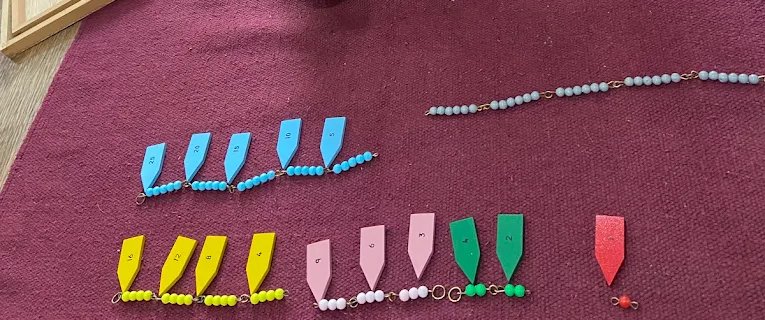 Bead chains laid out with arrow labels, for counting in steps