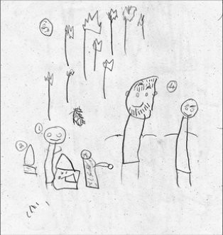 Mother watering plants and working on a computer, father helping with homework. Primary, third year